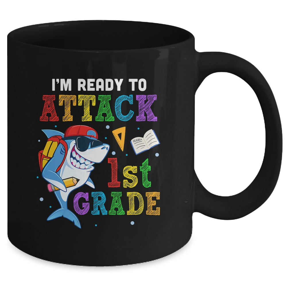 Ready To Attack 1st Grade Shark Back To School Mug | siriusteestore