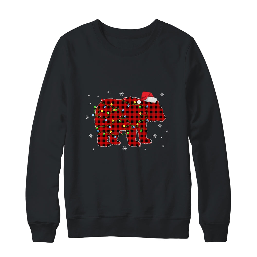 Red Plaid Bear Christmas Lights Santa Hat Pajamas Shirt & Sweatshirt | siriusteestore