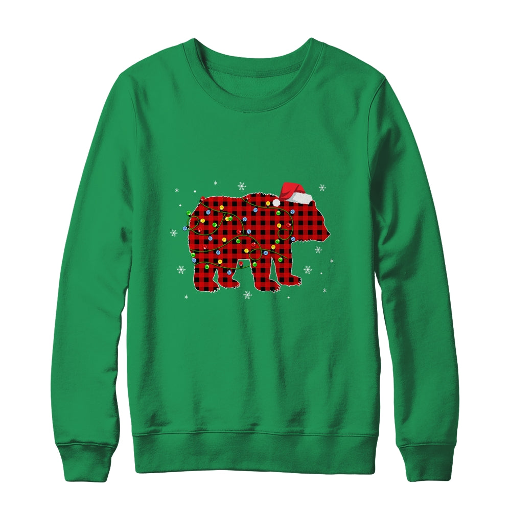 Red Plaid Bear Christmas Lights Santa Hat Pajamas Shirt & Sweatshirt | siriusteestore