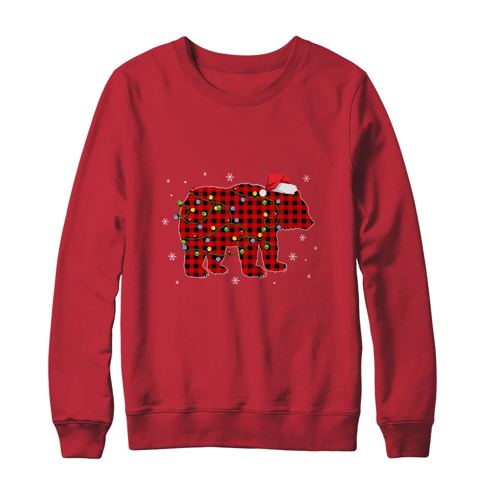 Red Plaid Bear Christmas Lights Santa Hat Pajamas Shirt & Sweatshirt | siriusteestore