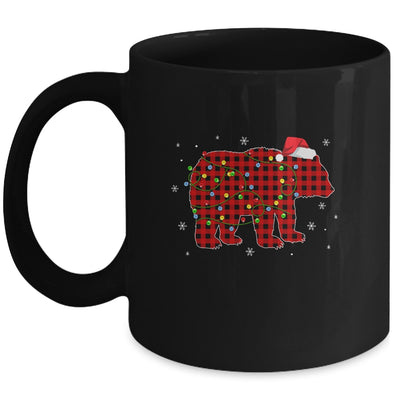 Red Plaid Bear Christmas Lights Santa Hat Pajamas Mug | siriusteestore