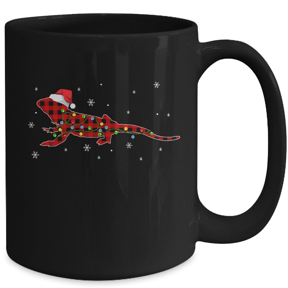Red Plaid Bearded Dragon Christmas Lights Santa Hat Pajamas Mug | siriusteestore