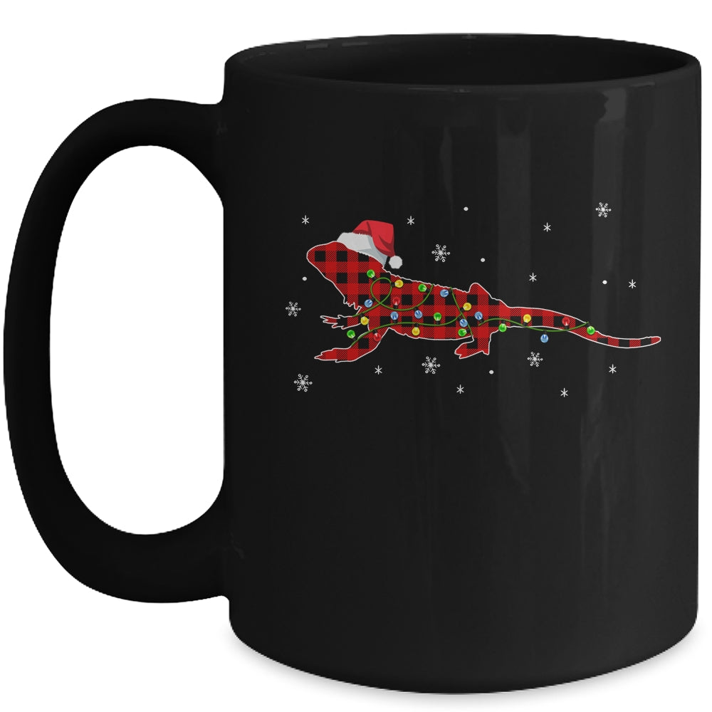 Red Plaid Bearded Dragon Christmas Lights Santa Hat Pajamas Mug | siriusteestore