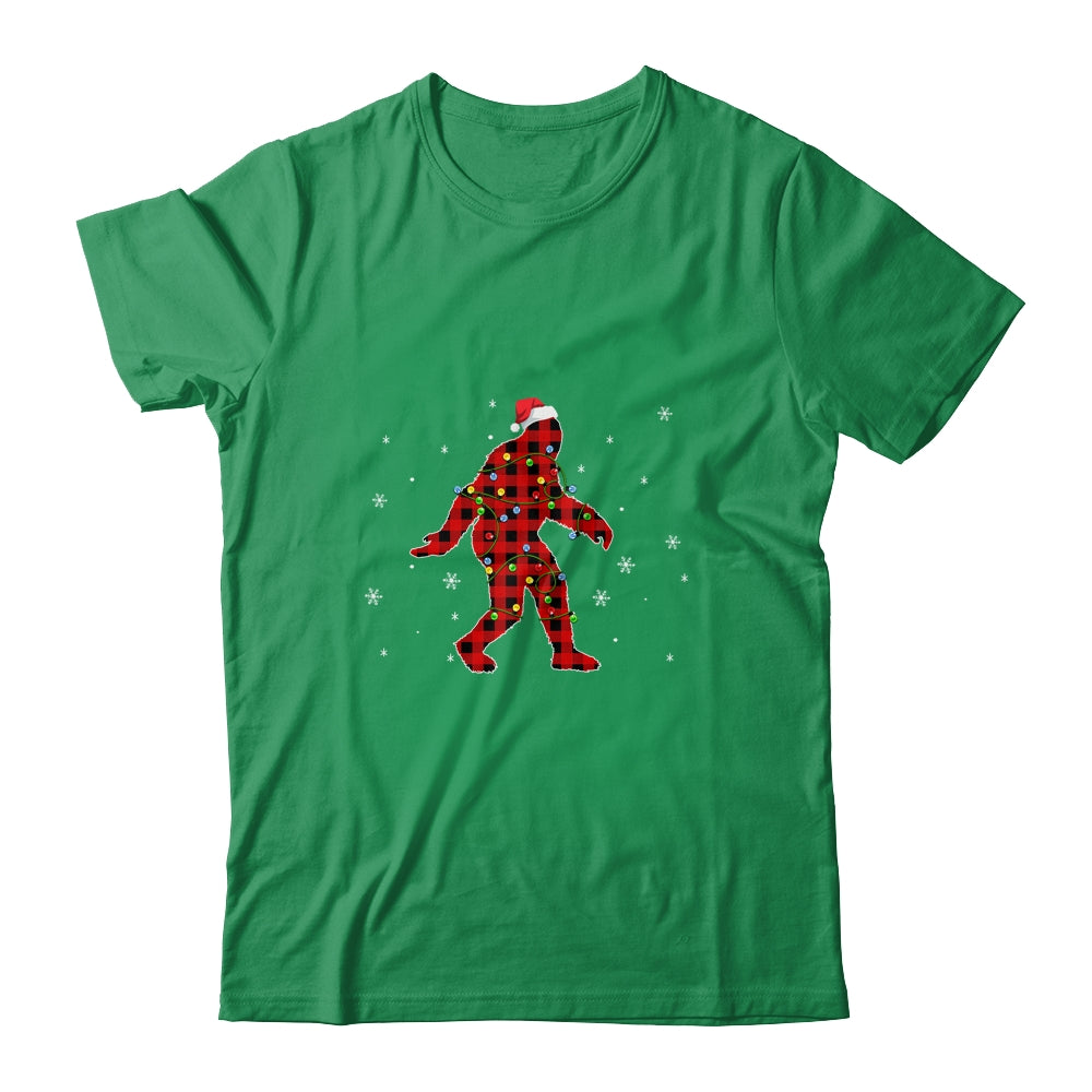 Red Plaid Bigfoot Christmas Lights Santa Hat Pajamas Shirt & Sweatshirt | siriusteestore
