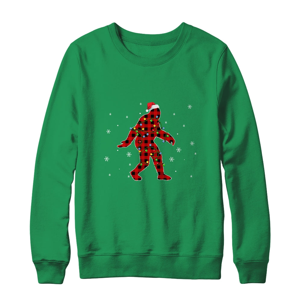 Red Plaid Bigfoot Christmas Lights Santa Hat Pajamas Shirt & Sweatshirt | siriusteestore