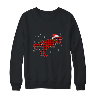 Red Plaid Dinosaur Christmas Lights Santa Hat Pajamas Shirt & Sweatshirt | siriusteestore