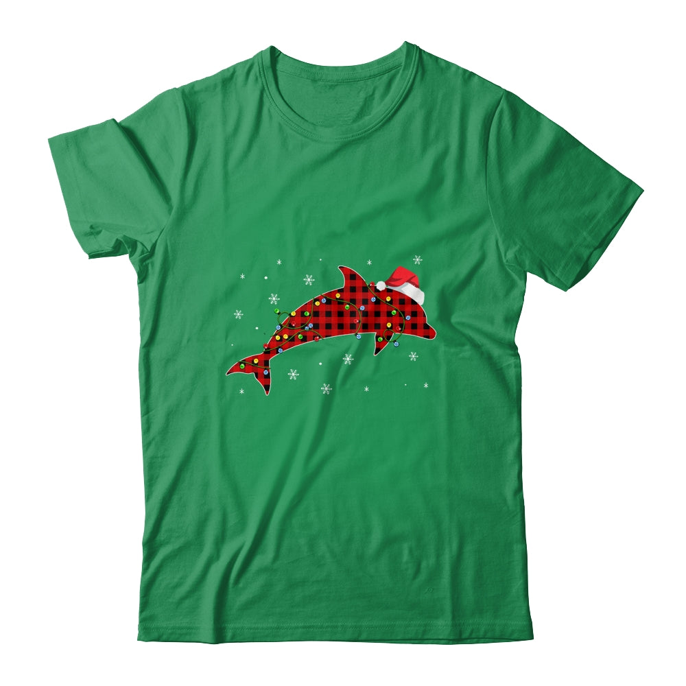 Red Plaid Dolphin Christmas Lights Santa Hat Pajamas Shirt & Sweatshirt | siriusteestore