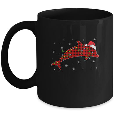 Red Plaid Dolphin Christmas Lights Santa Hat Pajamas Mug | siriusteestore