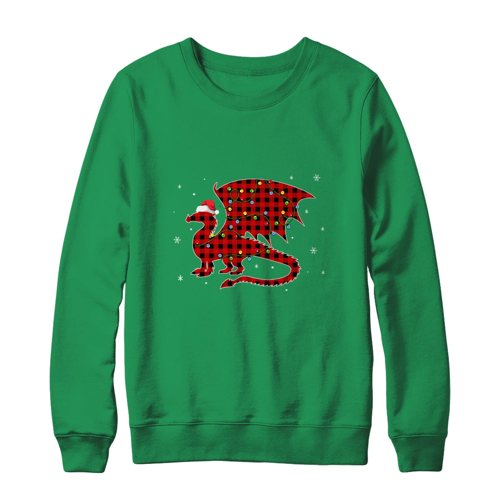 Red Plaid Dragon Christmas Lights Santa Hat Pajamas Shirt & Sweatshirt | siriusteestore
