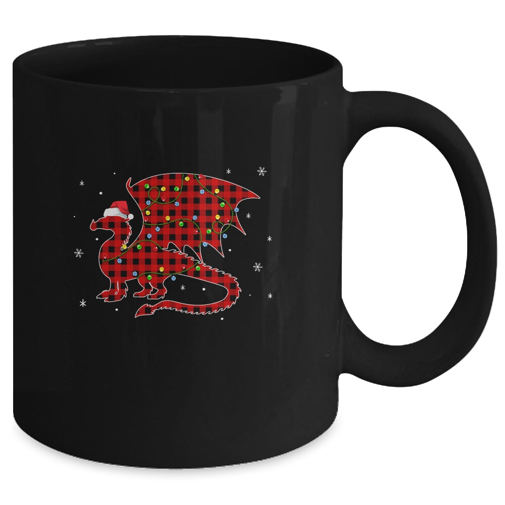 Red Plaid Dragon Christmas Lights Santa Hat Pajamas Mug | siriusteestore