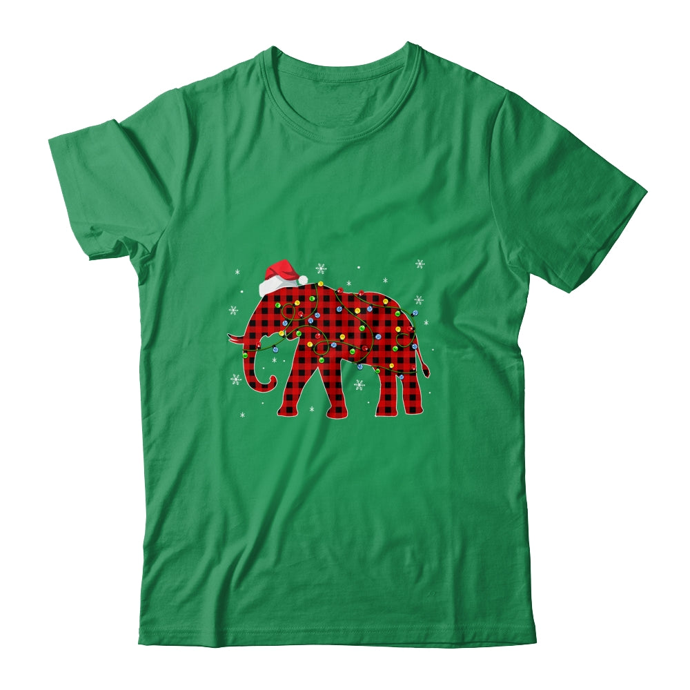 Red Plaid Elephant Christmas Lights Santa Hat Pajamas Shirt & Sweatshirt | siriusteestore