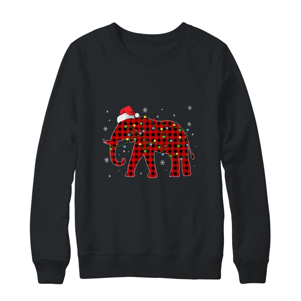 Red Plaid Elephant Christmas Lights Santa Hat Pajamas Shirt & Sweatshirt | siriusteestore