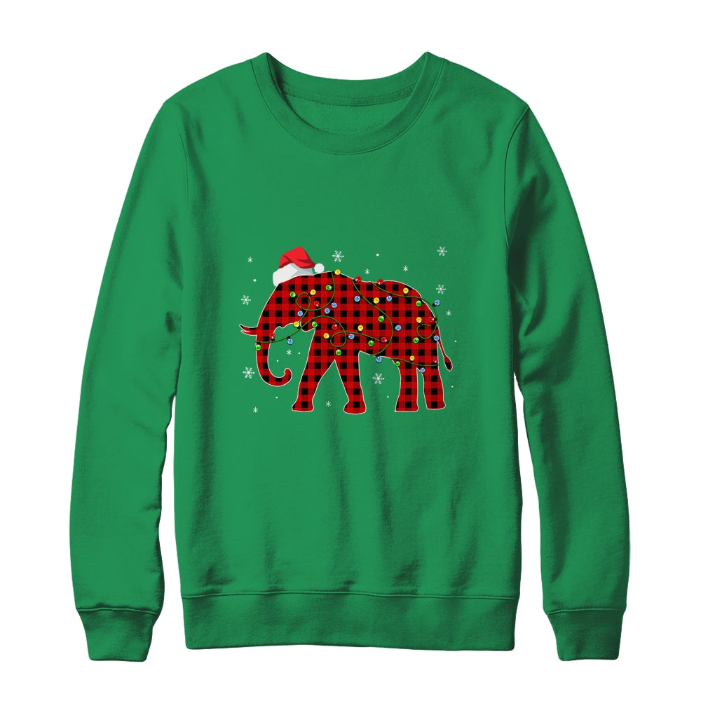 Red Plaid Elephant Christmas Lights Santa Hat Pajamas Shirt & Sweatshirt | siriusteestore