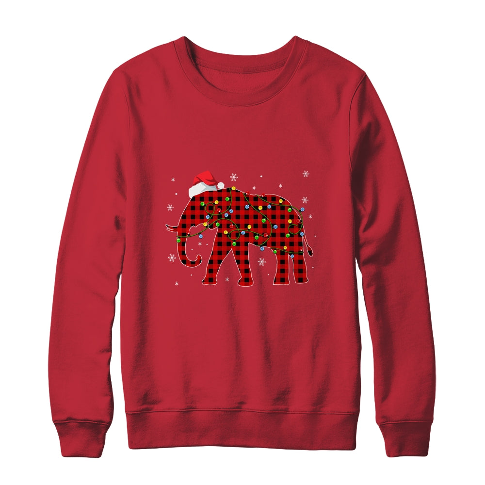 Red Plaid Elephant Christmas Lights Santa Hat Pajamas Shirt & Sweatshirt | siriusteestore