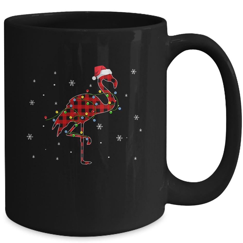Red Plaid Flamingo Christmas Lights Santa Hat Pajamas Mug | siriusteestore