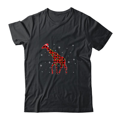 Red Plaid Giraffe Christmas Lights Santa Hat Pajamas Shirt & Sweatshirt | siriusteestore