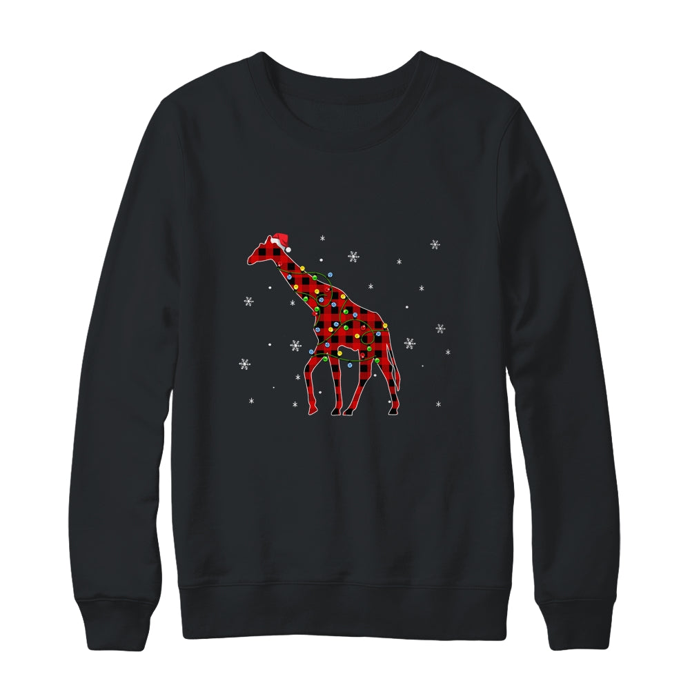 Red Plaid Giraffe Christmas Lights Santa Hat Pajamas Shirt & Sweatshirt | siriusteestore