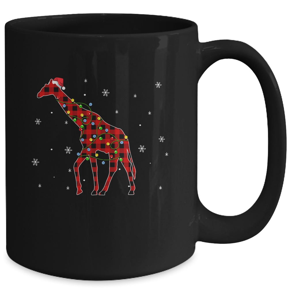 Red Plaid Giraffe Christmas Lights Santa Hat Pajamas Mug | siriusteestore