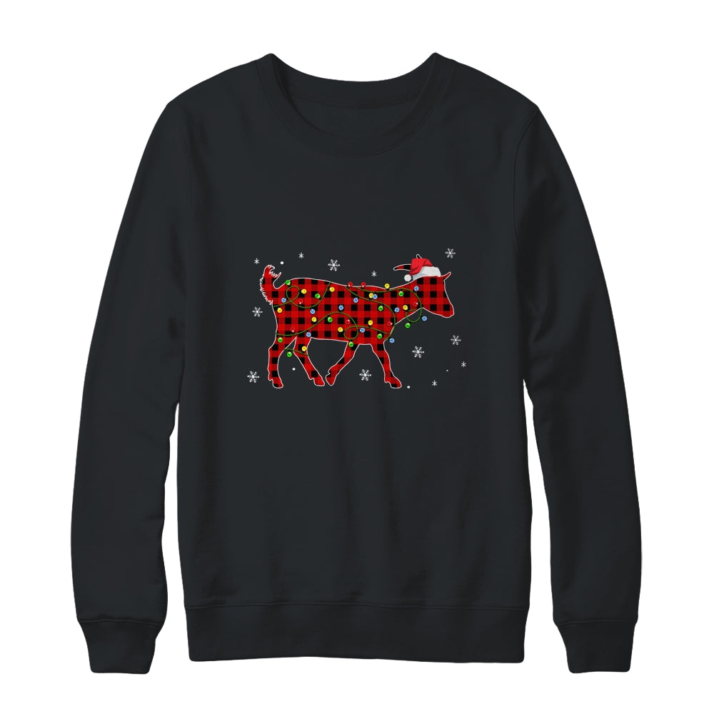Red Plaid Goat Christmas Lights Santa Hat Pajamas Shirt & Sweatshirt | siriusteestore