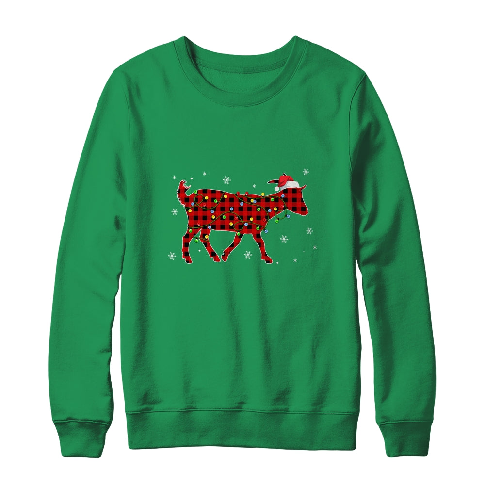Red Plaid Goat Christmas Lights Santa Hat Pajamas Shirt & Sweatshirt | siriusteestore