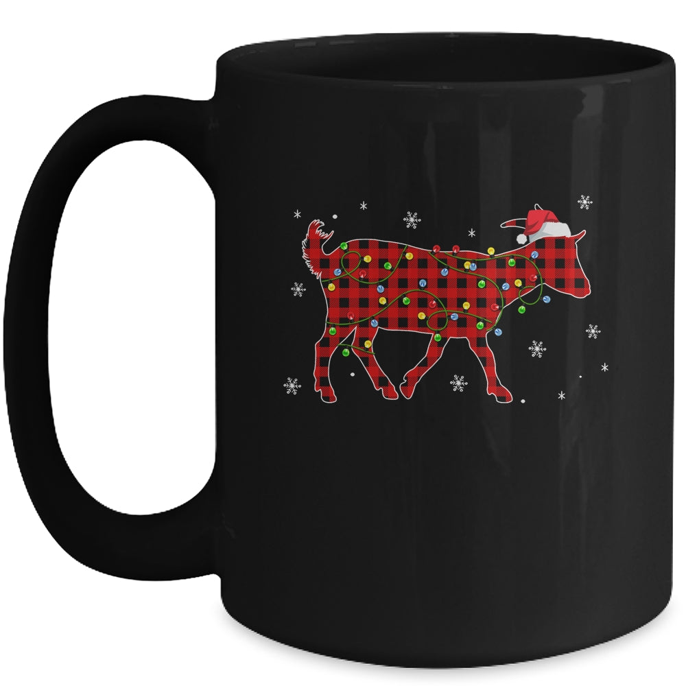 Red Plaid Goat Christmas Lights Santa Hat Pajamas Mug | siriusteestore