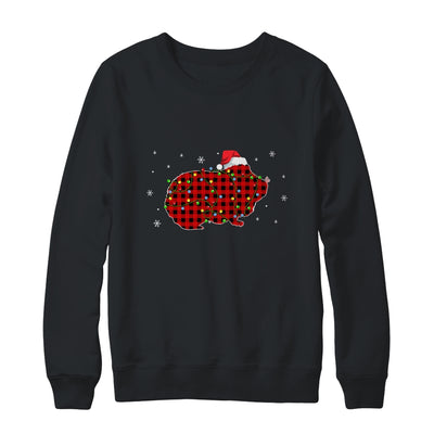 Red Plaid Guinea Pig Christmas Lights Santa Hat Pajamas Shirt & Sweatshirt | siriusteestore
