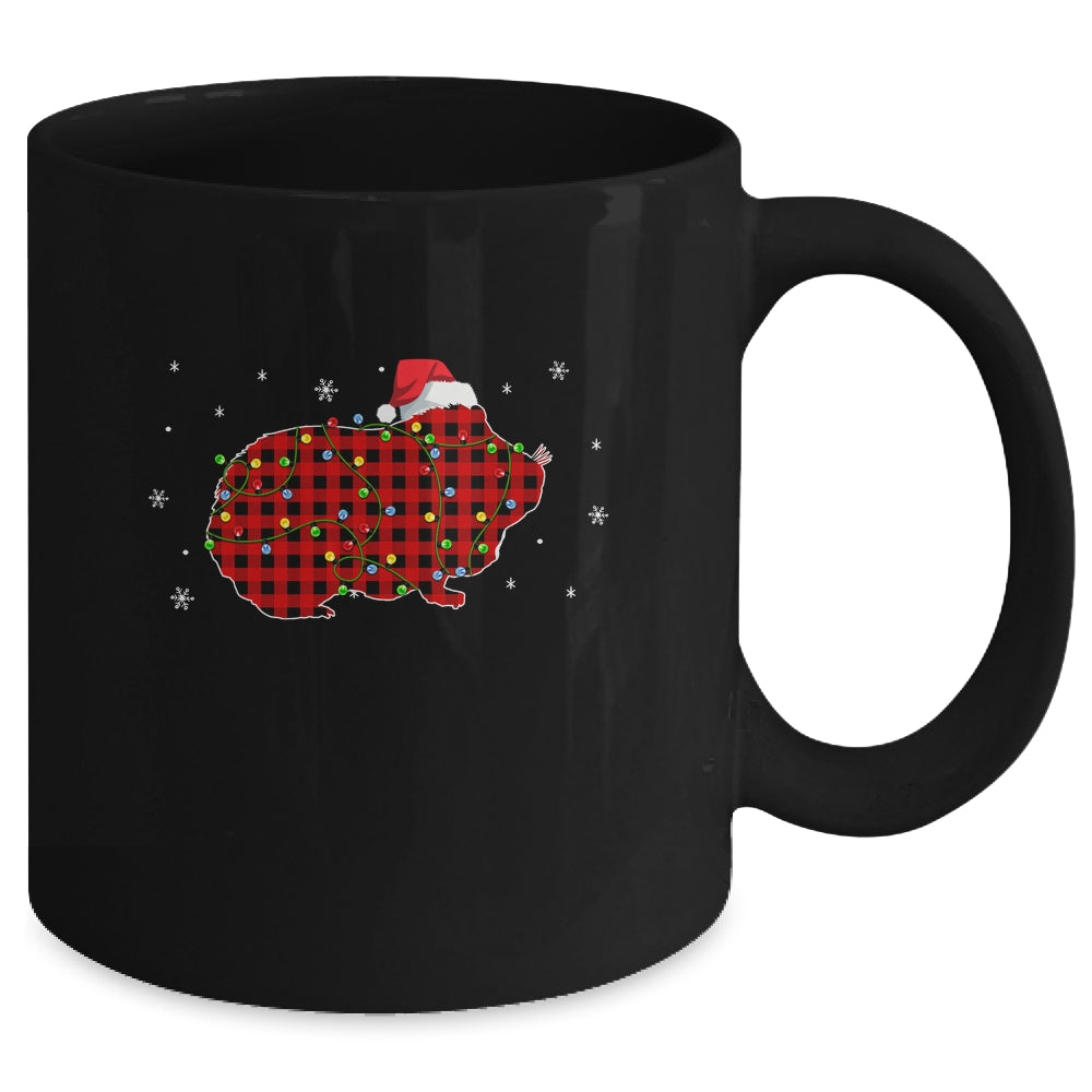 Red Plaid Guinea Pig Christmas Lights Santa Hat Pajamas Mug | siriusteestore