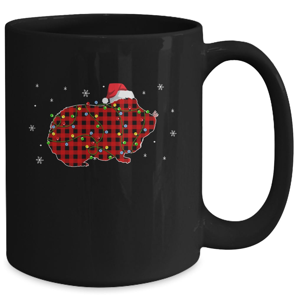Red Plaid Guinea Pig Christmas Lights Santa Hat Pajamas Mug | siriusteestore