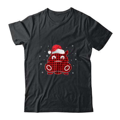 Red Plaid Hippopotamus Christmas Lights Santa Hat Pajamas Shirt & Sweatshirt | siriusteestore
