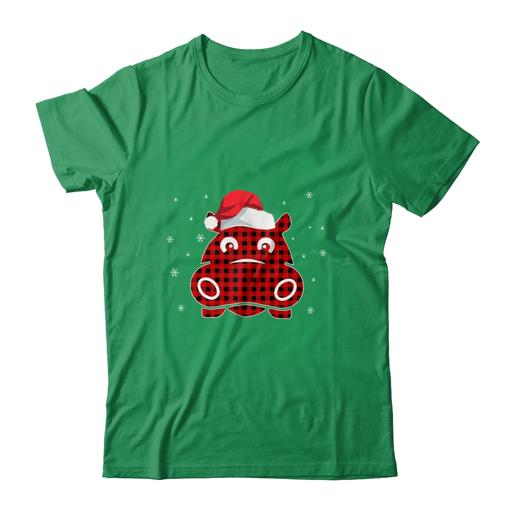 Red Plaid Hippopotamus Christmas Lights Santa Hat Pajamas Shirt & Sweatshirt | siriusteestore