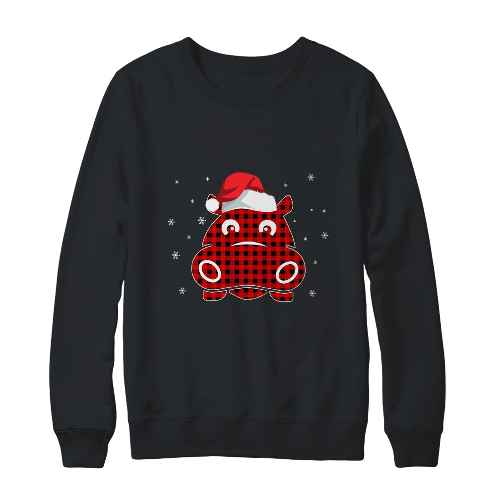 Red Plaid Hippopotamus Christmas Lights Santa Hat Pajamas Shirt & Sweatshirt | siriusteestore