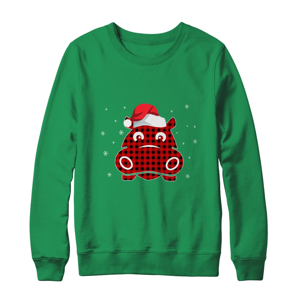 Red Plaid Hippopotamus Christmas Lights Santa Hat Pajamas Shirt & Sweatshirt | siriusteestore