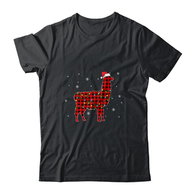 Red Plaid Llama Christmas Lights Santa Hat Pajamas Shirt & Sweatshirt | siriusteestore