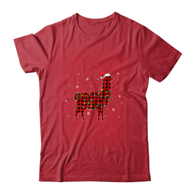 Red Plaid Llama Christmas Lights Santa Hat Pajamas Shirt & Sweatshirt | siriusteestore