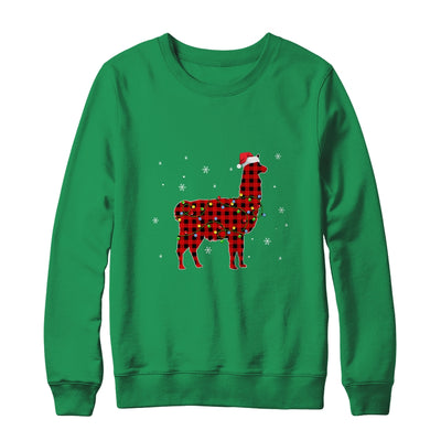 Red Plaid Llama Christmas Lights Santa Hat Pajamas Shirt & Sweatshirt | siriusteestore