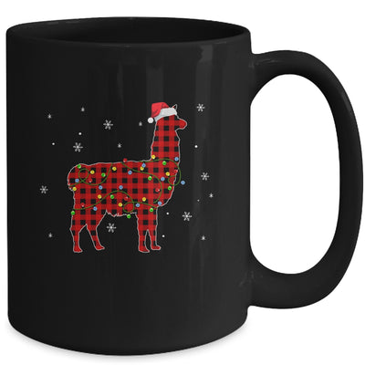 Red Plaid Llama Christmas Lights Santa Hat Pajamas Mug | siriusteestore