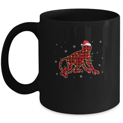 Red Plaid Monkey Christmas Lights Santa Hat Pajamas Mug | siriusteestore