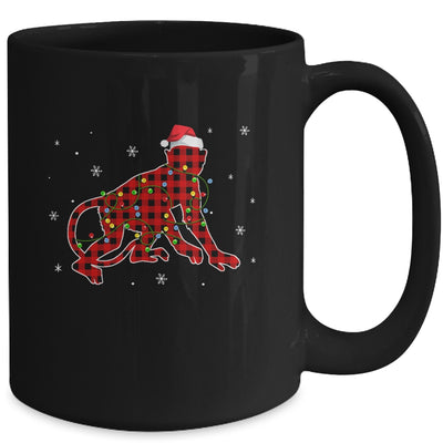 Red Plaid Monkey Christmas Lights Santa Hat Pajamas Mug | siriusteestore