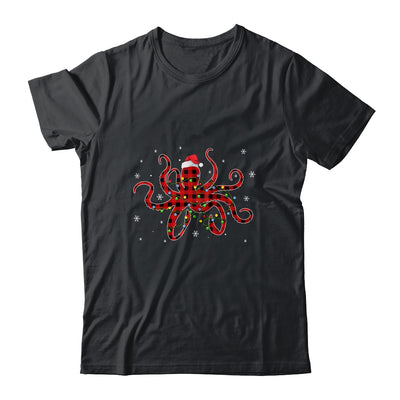 Red Plaid Octopus Christmas Lights Santa Hat Pajamas Shirt & Sweatshirt | siriusteestore
