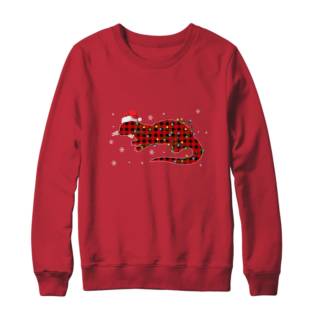 Red Plaid Otter Christmas Lights Santa Hat Pajamas Shirt & Sweatshirt | siriusteestore