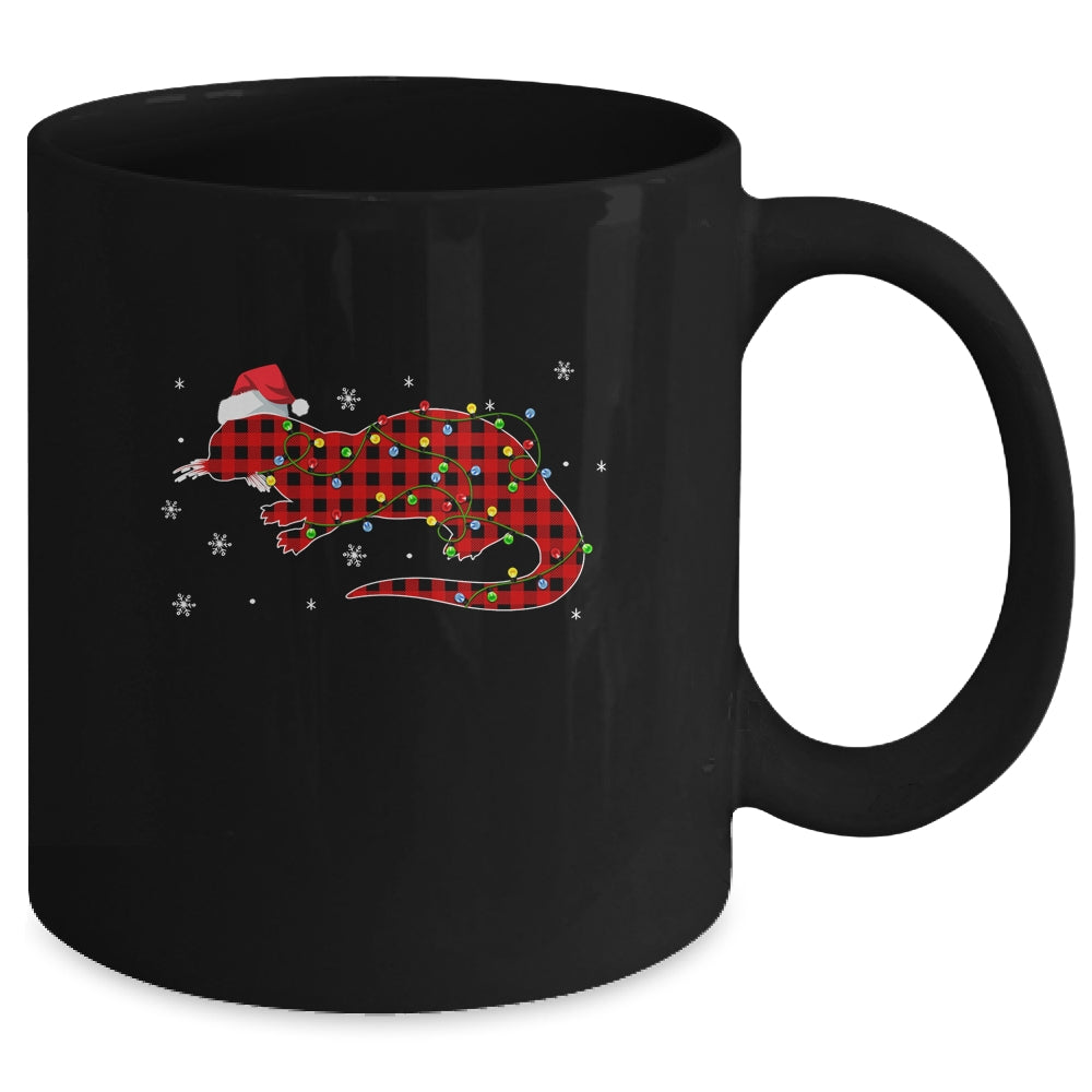 Red Plaid Otter Christmas Lights Santa Hat Pajamas Mug | siriusteestore