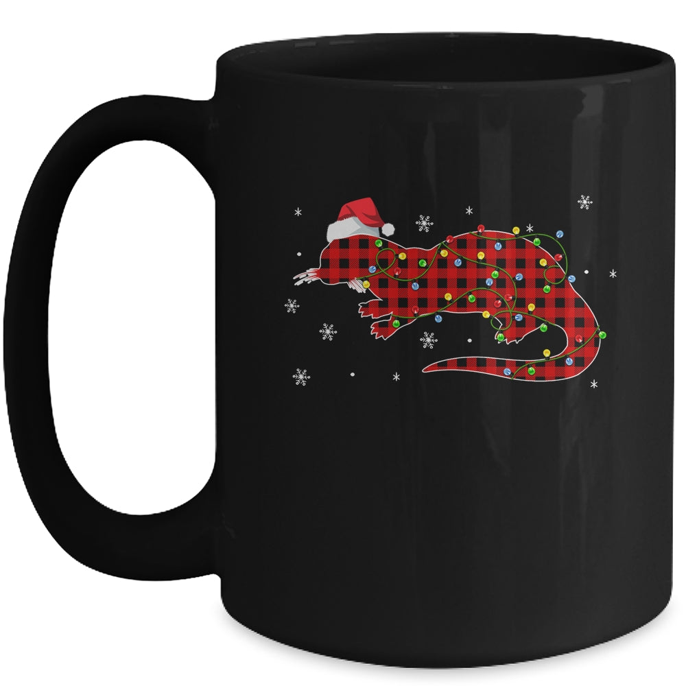 Red Plaid Otter Christmas Lights Santa Hat Pajamas Mug | siriusteestore