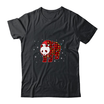 Red Plaid Panda Bear Christmas Lights Santa Hat Pajamas Shirt & Sweatshirt | siriusteestore