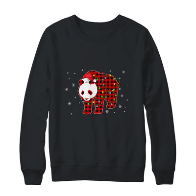 Red Plaid Panda Bear Christmas Lights Santa Hat Pajamas Shirt & Sweatshirt | siriusteestore