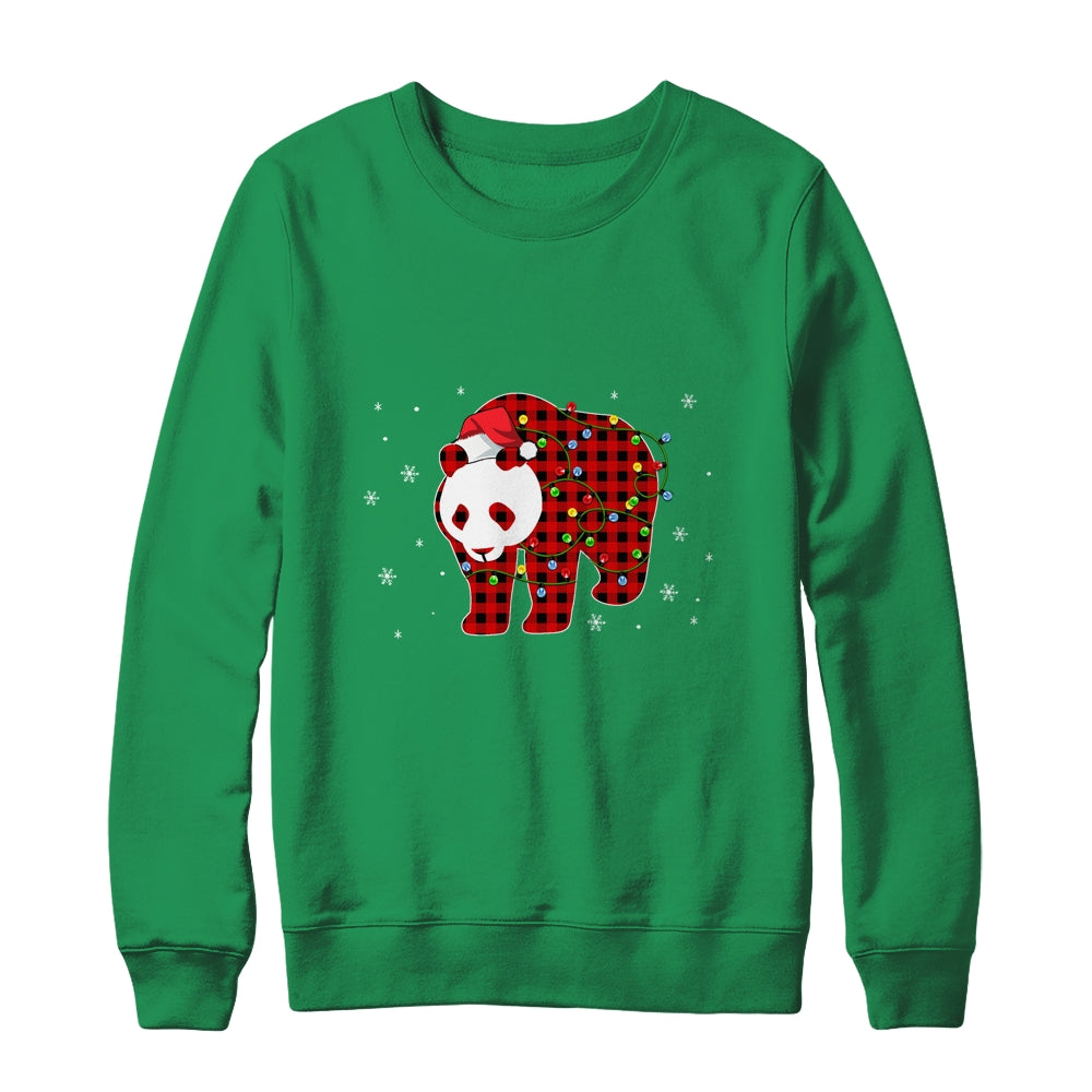 Red Plaid Panda Bear Christmas Lights Santa Hat Pajamas Shirt & Sweatshirt | siriusteestore