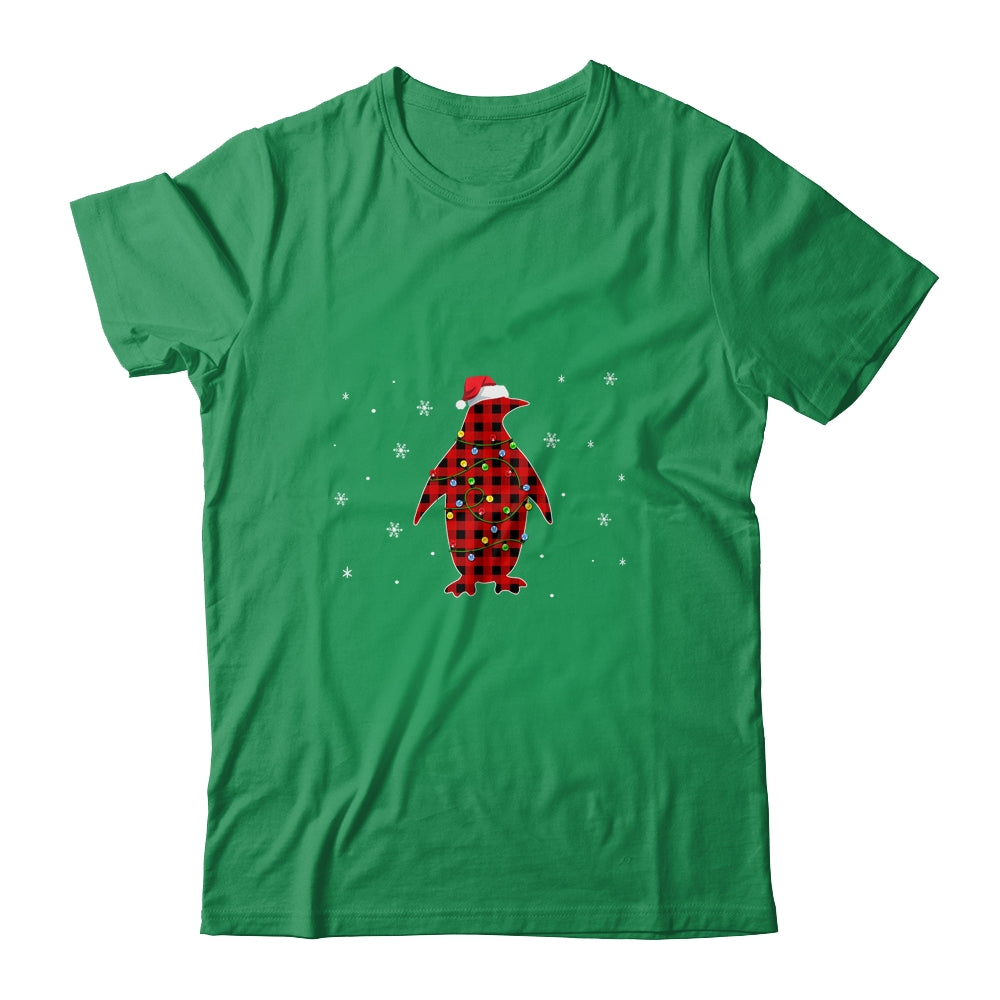 Red Plaid Penguin Christmas Lights Santa Hat Pajamas Shirt & Sweatshirt | siriusteestore