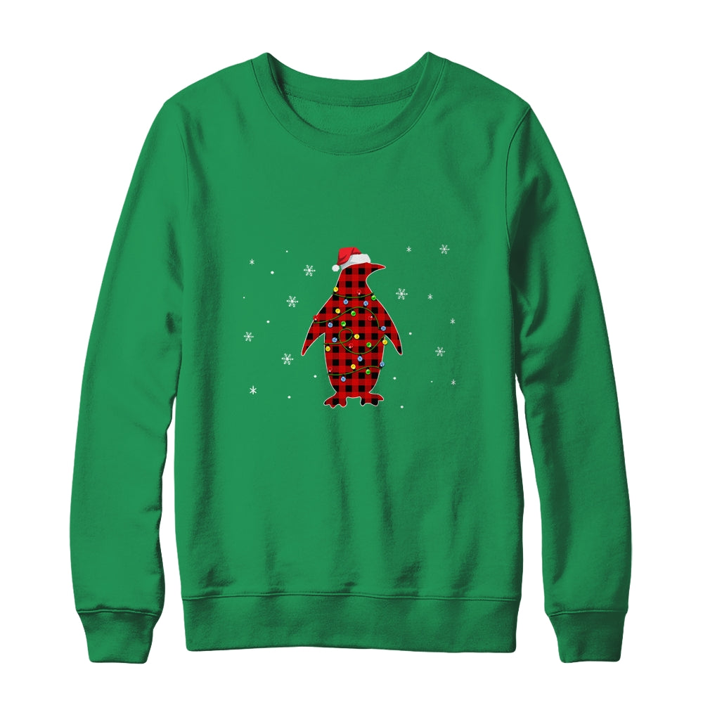 Red Plaid Penguin Christmas Lights Santa Hat Pajamas Shirt & Sweatshirt | siriusteestore