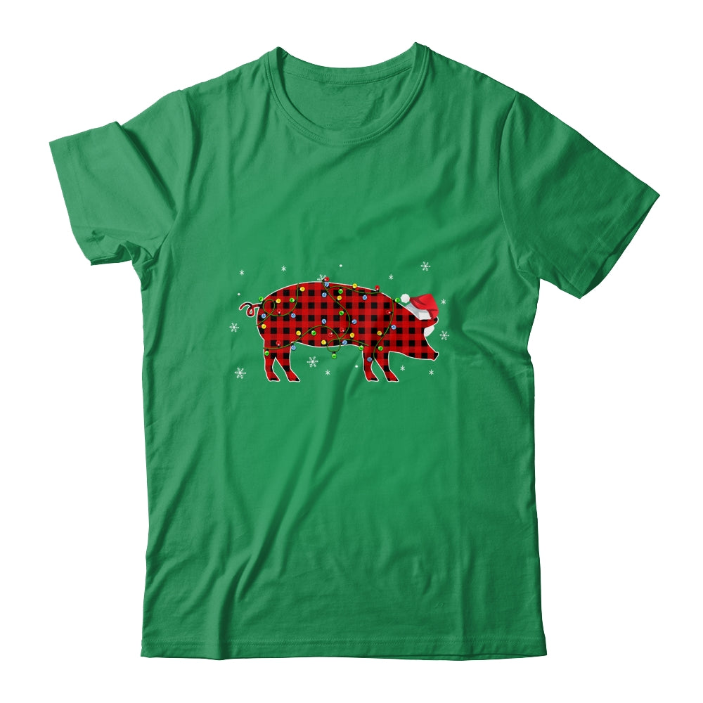 Red Plaid Pig Christmas Lights Santa Hat Pajamas Shirt & Sweatshirt | siriusteestore