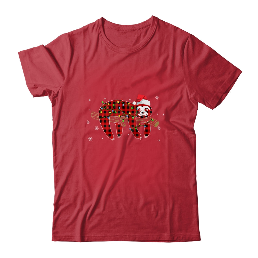 Red Plaid Sloth Christmas Lights Santa Hat Pajamas Shirt & Sweatshirt | siriusteestore