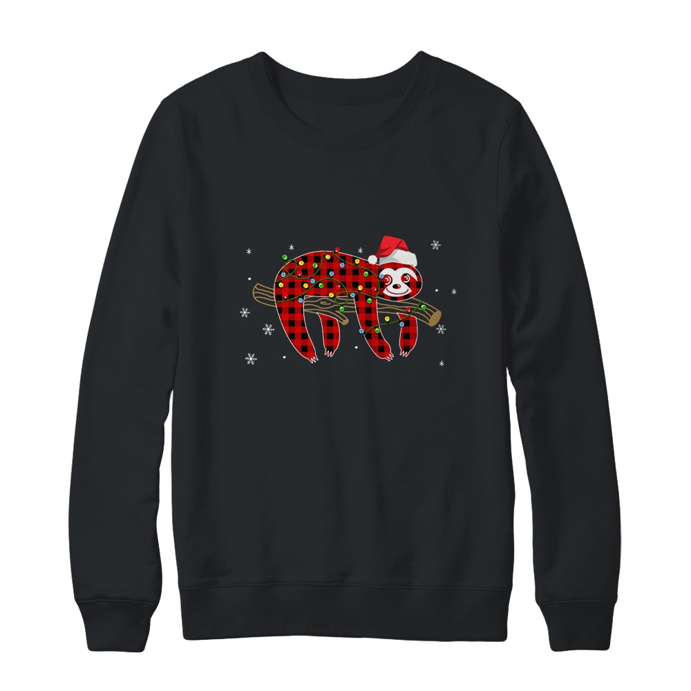Red Plaid Sloth Christmas Lights Santa Hat Pajamas Shirt & Sweatshirt | siriusteestore
